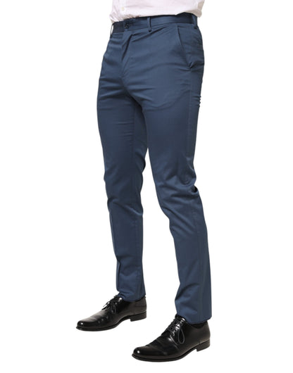 Dolce & Gabbana Blue Cotton Mid Waist Dress Men Trouser Pants