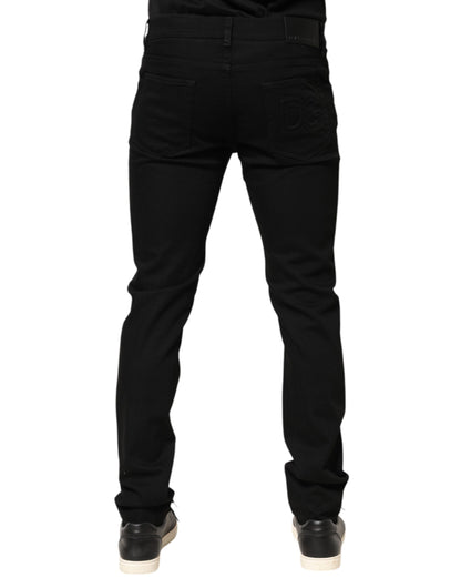Dolce & Gabbana Black Cotton Mid Waist Skinny Men Denim Jeans