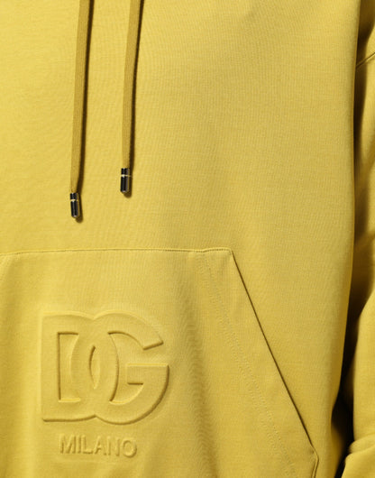 Dolce & Gabbana Yellow Logo Cotton Hooded Sweatshirt Sweater