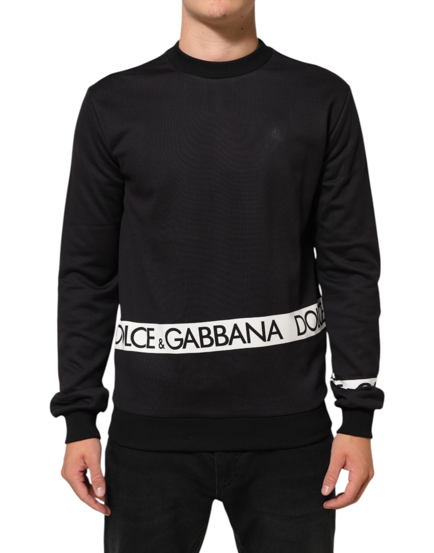 Dolce & Gabbana Black Logo Crew Neck Men Sweatshirt Sweater