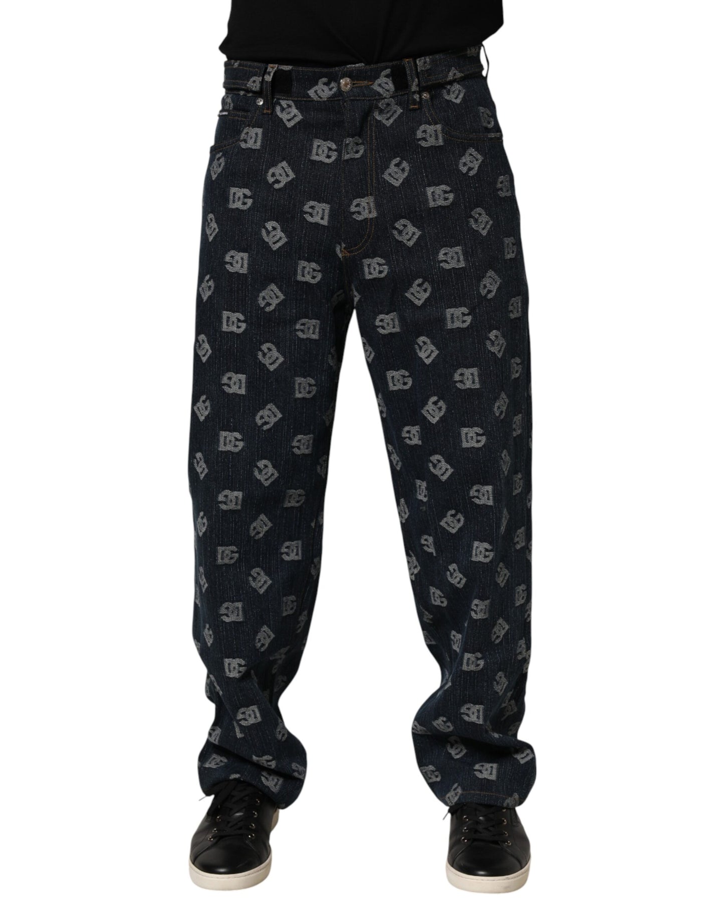 Dolce & Gabbana Blue Logo Print Straight Denim Men Jeans