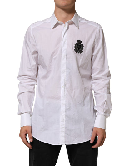 Dolce & Gabbana White Cotton MARTINI DG Patch Dress Shirt