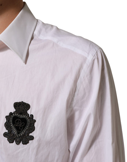 Dolce & Gabbana White Cotton MARTINI DG Patch Dress Shirt