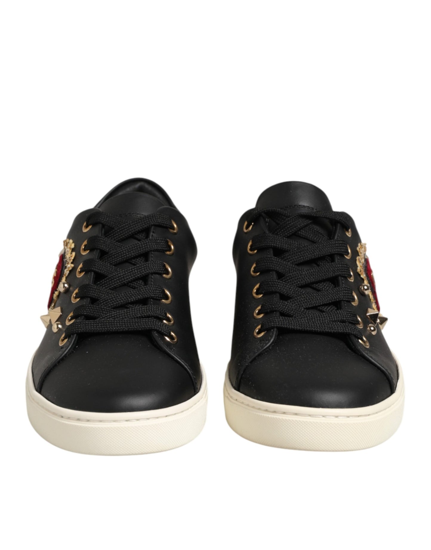 Dolce & Gabbana Black Leather Sacred Heart Sneakers Shoes