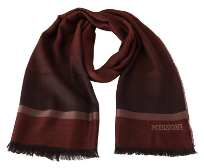 M Missoni Maroon Striped Wool Blend Unisex Wrap Fringes Scarf