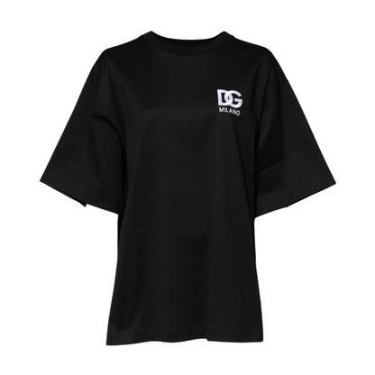 Dolce & Gabbana Black Cotton DG Logo Embroidery Top  T-shirt
