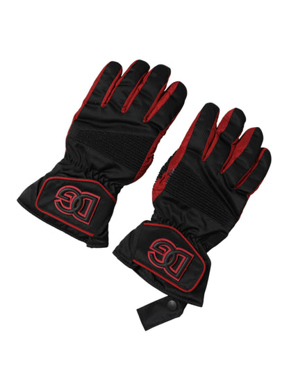 Dolce &amp; Gabbana Schwarze und rote Nylon-Handschuhe, handgelenklang