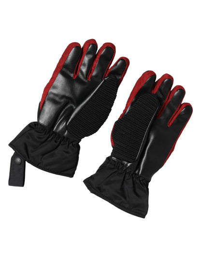 Dolce &amp; Gabbana Schwarze und rote Nylon-Handschuhe, handgelenklang