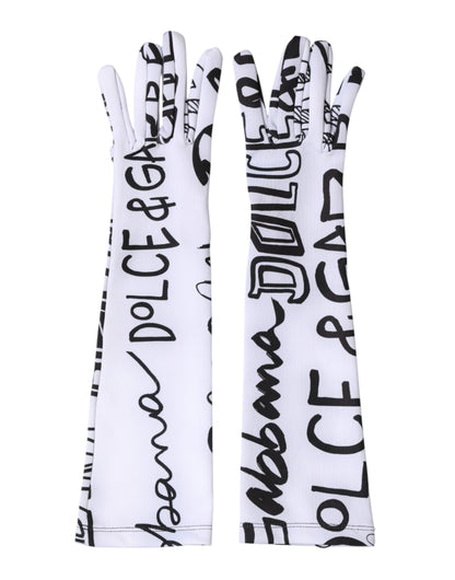 Dolce & Gabbana Black White DG Logo Elbow Length Mitten  Gloves