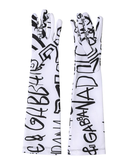 Dolce & Gabbana Black White DG Logo Elbow Length Mitten  Gloves