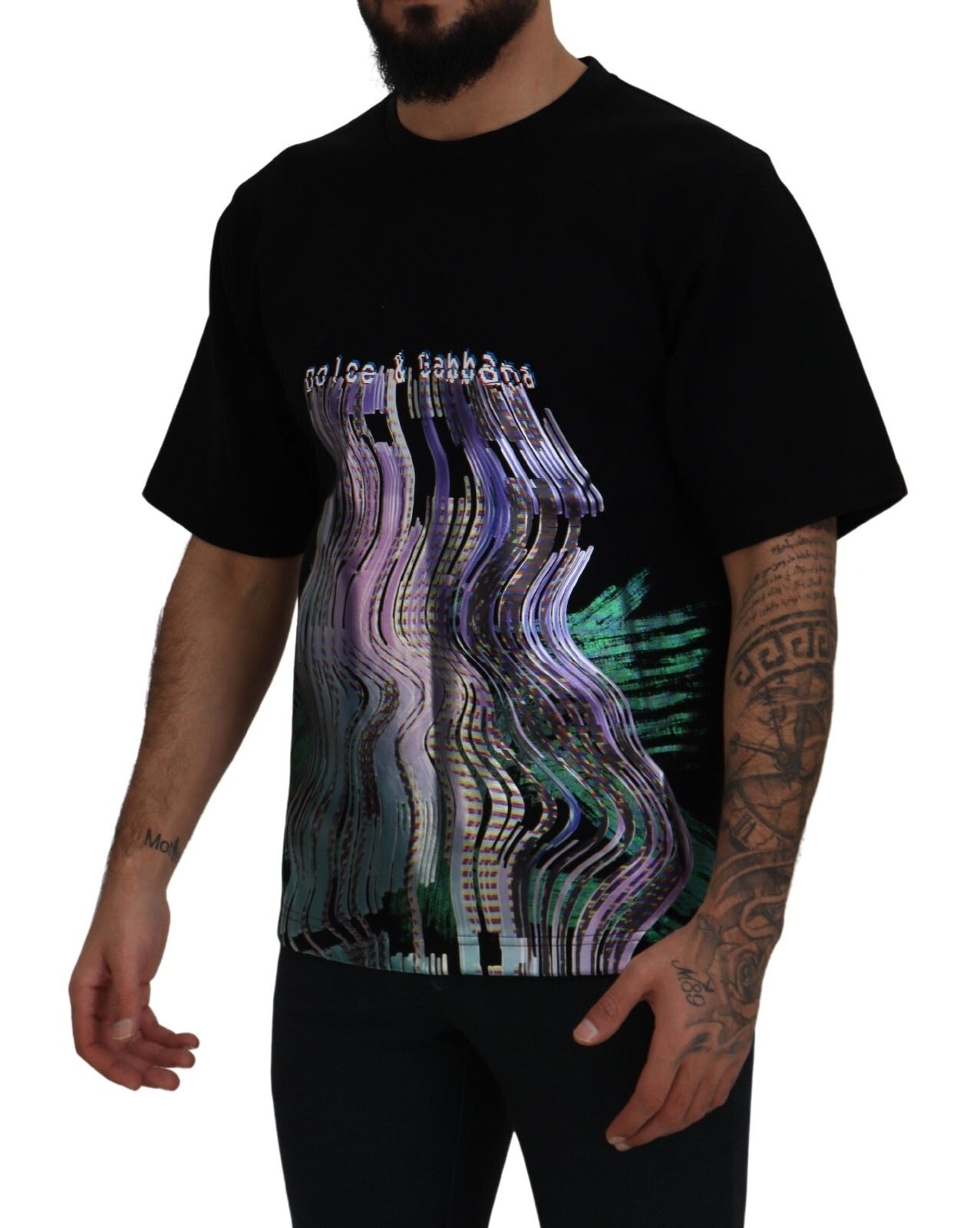 Dolce & Gabbana Cotton Black Printed Crewneck Tee T-shirt