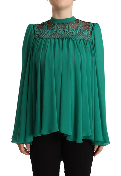 Philosophy Green Lace Polyester Long Sleeves Pleated Top Blouse