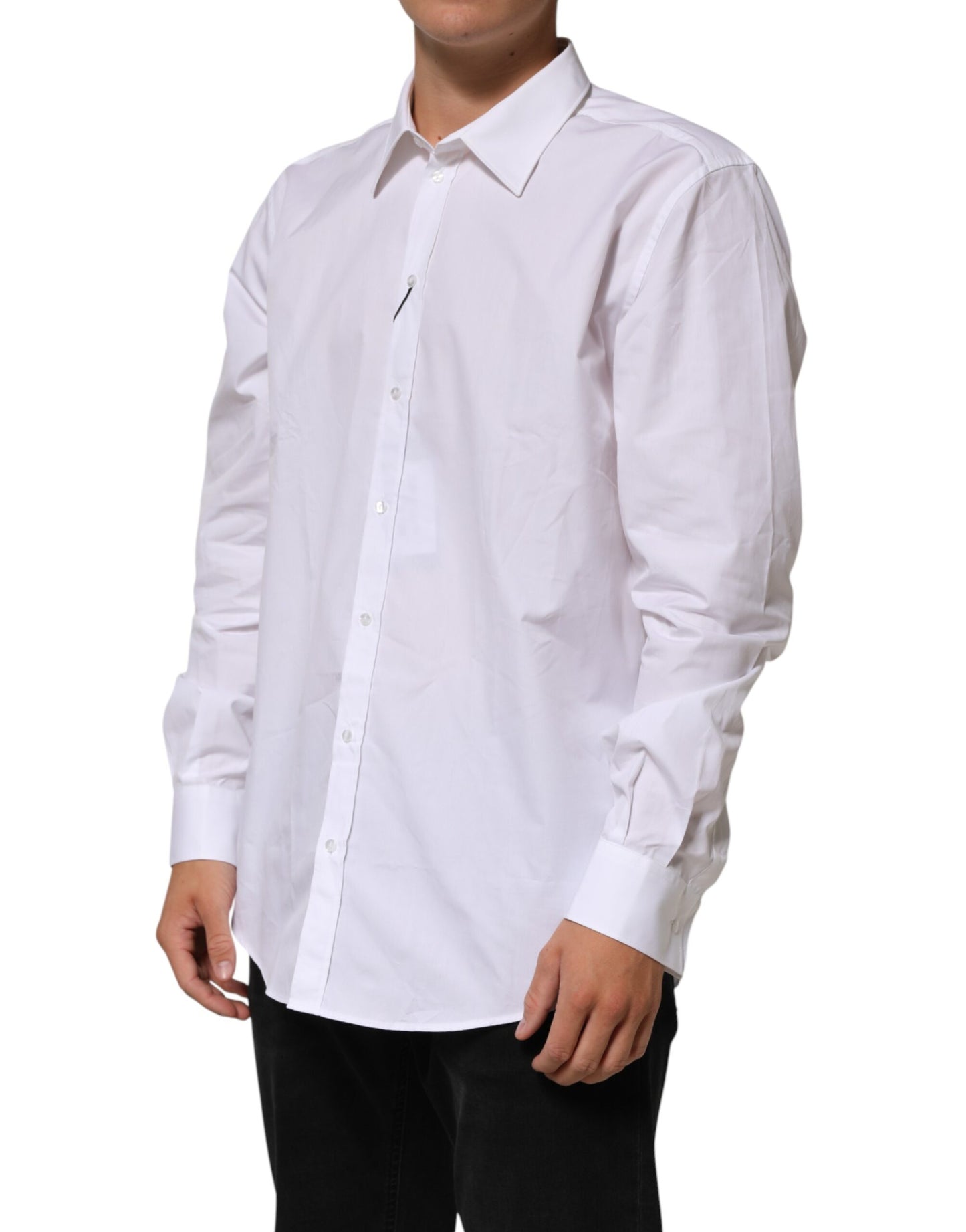 Dolce & Gabbana White Cotton Collared Long Sleeve Men Dress Shirt