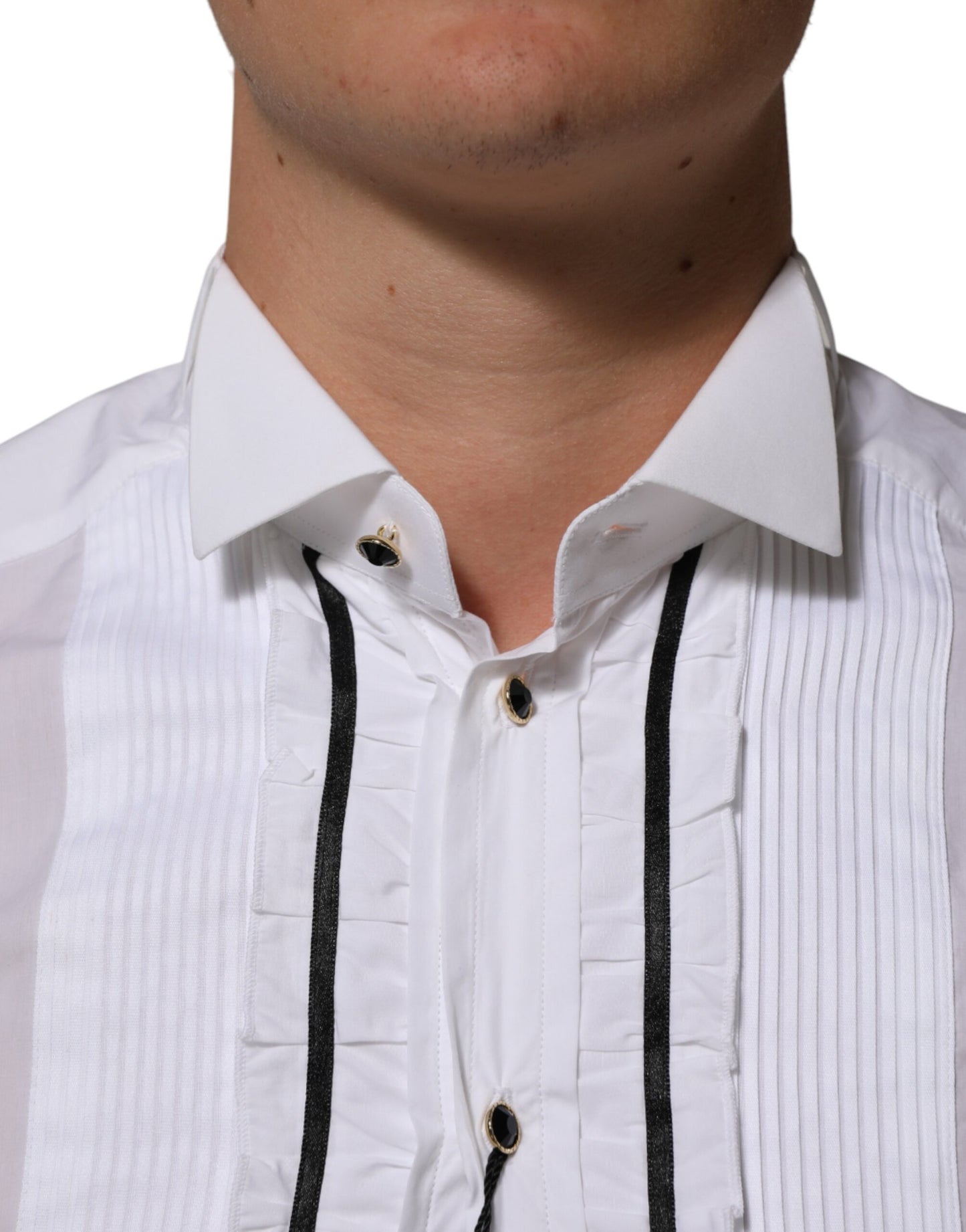 Dolce &amp; Gabbana Weißes Baumwollhemd mit Kragen, langen Ärmeln und goldener Aufschrift