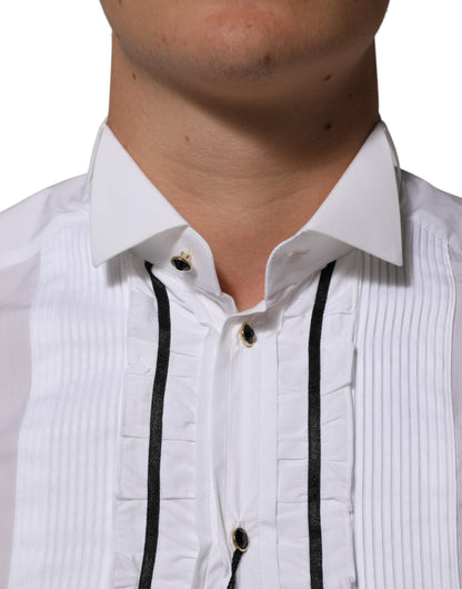 Dolce &amp; Gabbana Weißes Baumwollhemd mit Kragen, langen Ärmeln und goldener Aufschrift