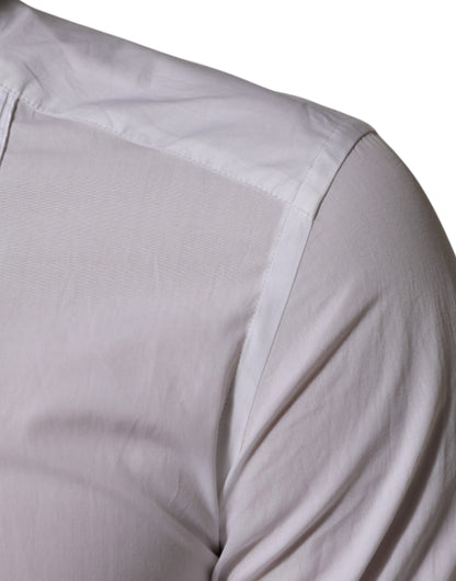 Dolce &amp; Gabbana Weißes Baumwollhemd mit Kragen, langen Ärmeln und goldener Aufschrift