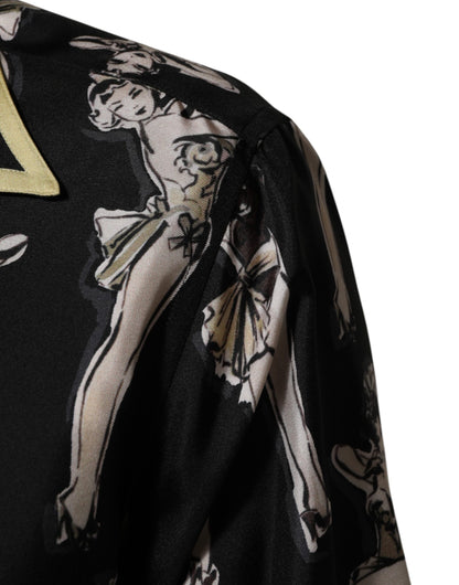 Dolce & Gabbana Black Silk Pin Up Printed Button Down Shirt