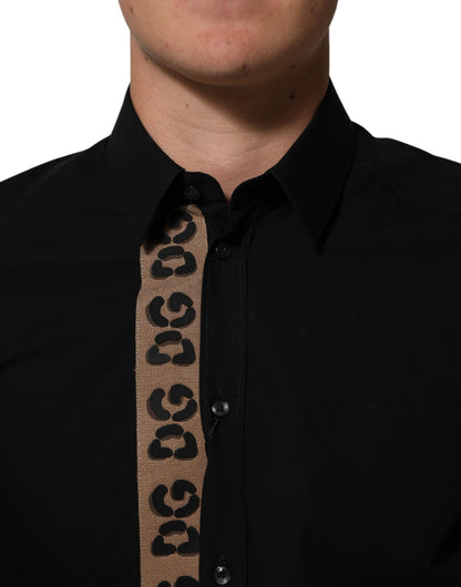 Dolce & Gabbana Black DG Cotton Collared MARTINI Dress Shirt