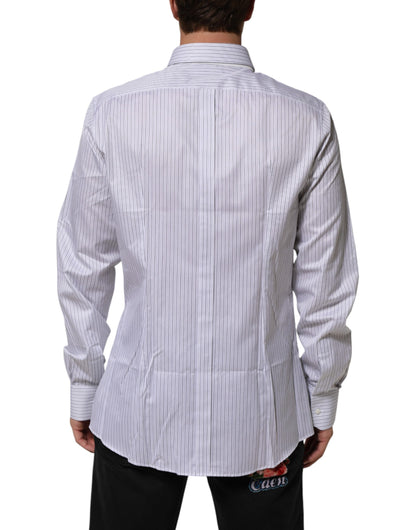 Dolce & Gabbana White Stripes Cotton Men GOLD Dress Shirt