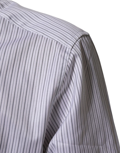 Dolce & Gabbana White Stripes Cotton Men GOLD Dress Shirt