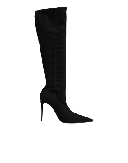 Dolce & Gabbana Black Cotton Stretch High Heels Boots Shoes