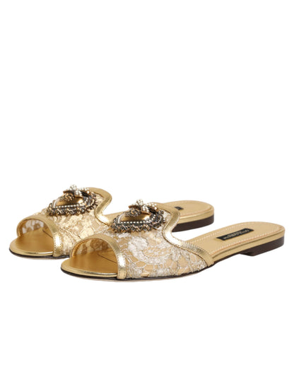 Dolce &amp; Gabbana Gold Devotion Schnürsandalen zum Hineinschlüpfen
