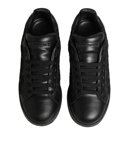 Dolce & Gabbana Black Floral Lace Low Top Sneakers Shoes
