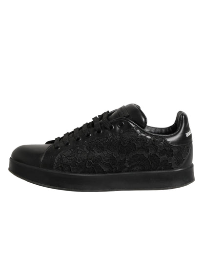 Dolce & Gabbana Black Floral Lace Low Top Sneaker Shoes