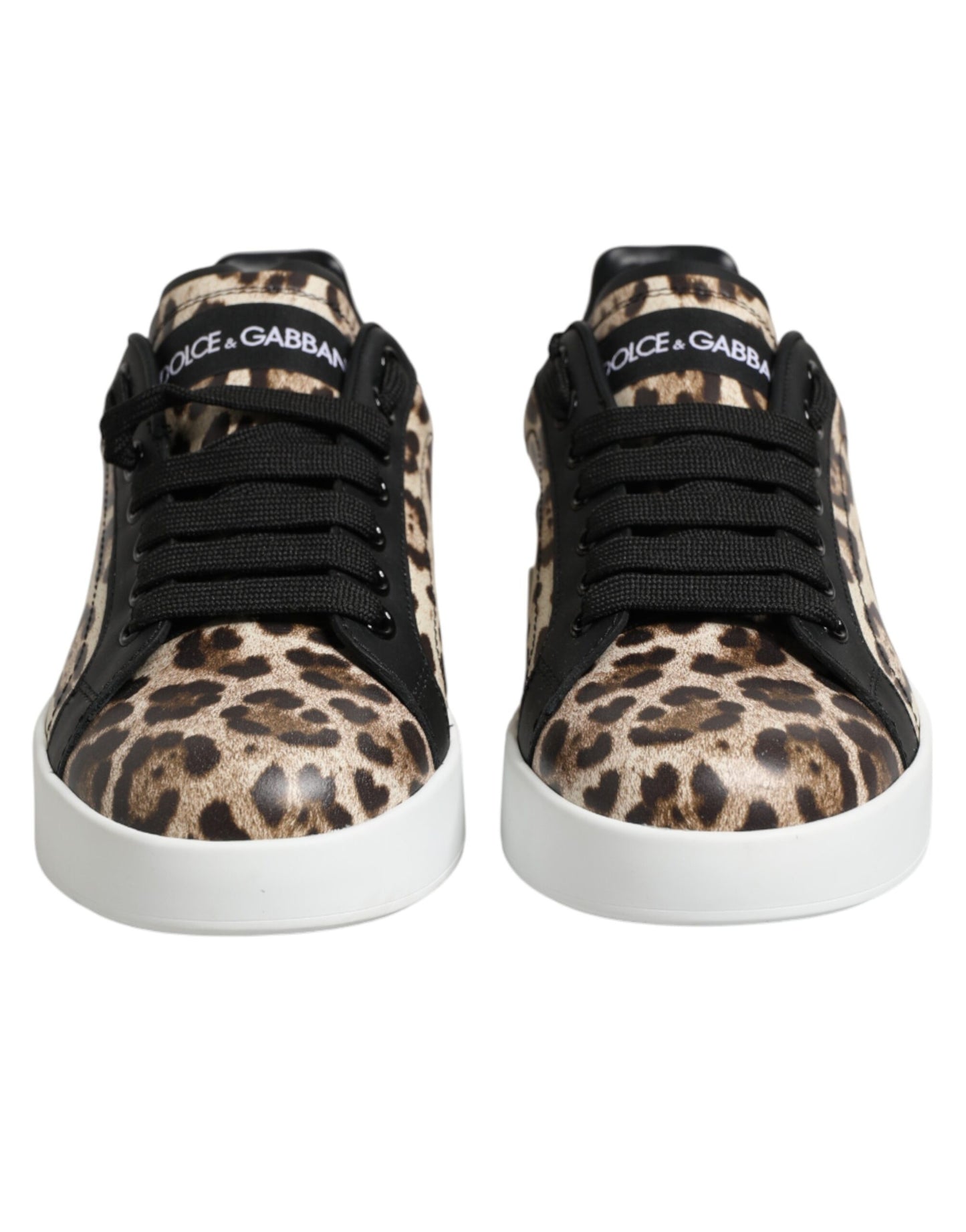 Dolce & Gabbana Brown Leather Leopard Low Top Sneakers Shoes