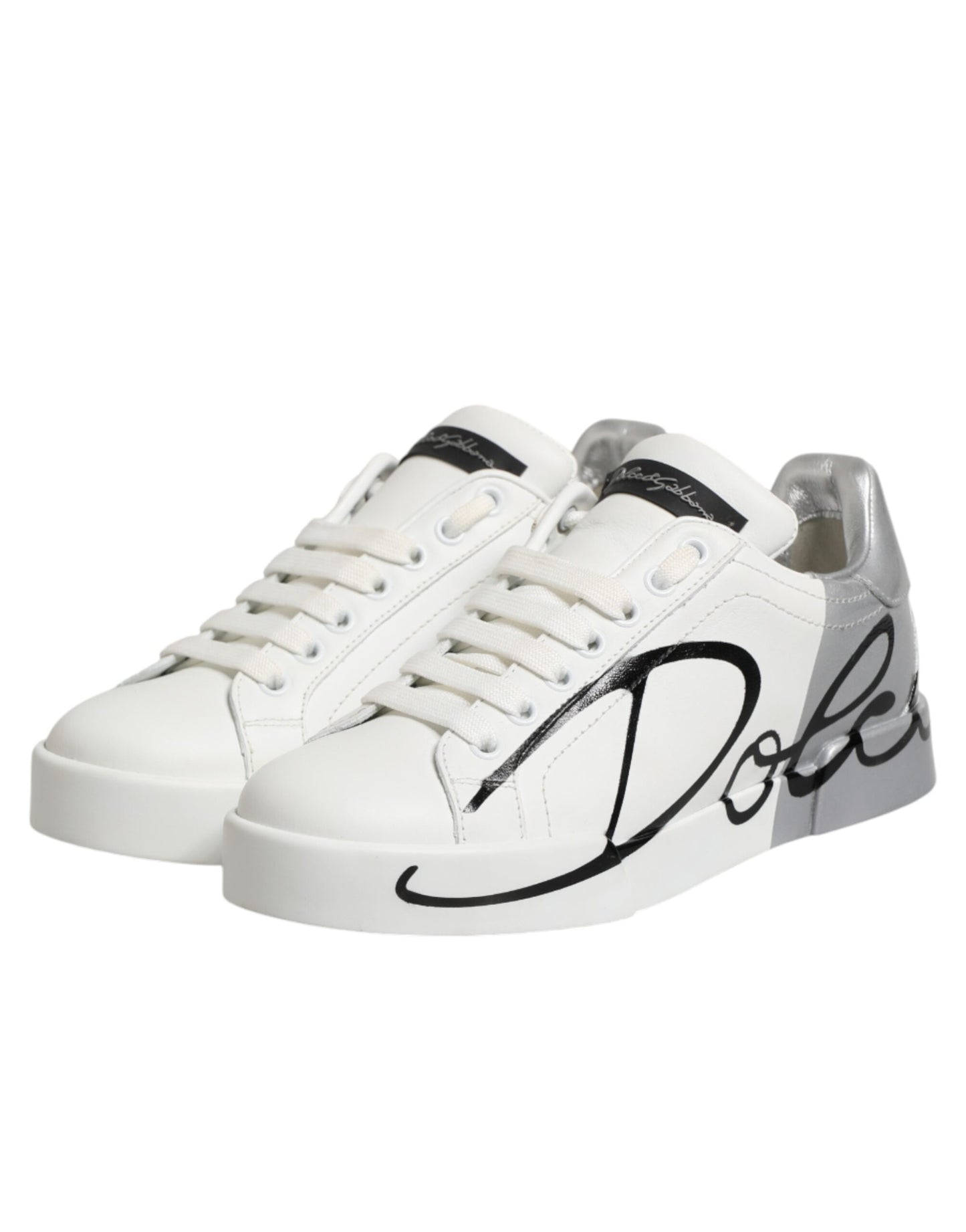 Dolce & Gabbana White Gray Low Top Leather Sneaker Shoes