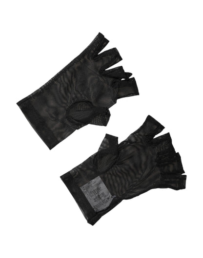 Dolce & Gabbana Black Nylon Wrist Length Fingerless Mitten Gloves