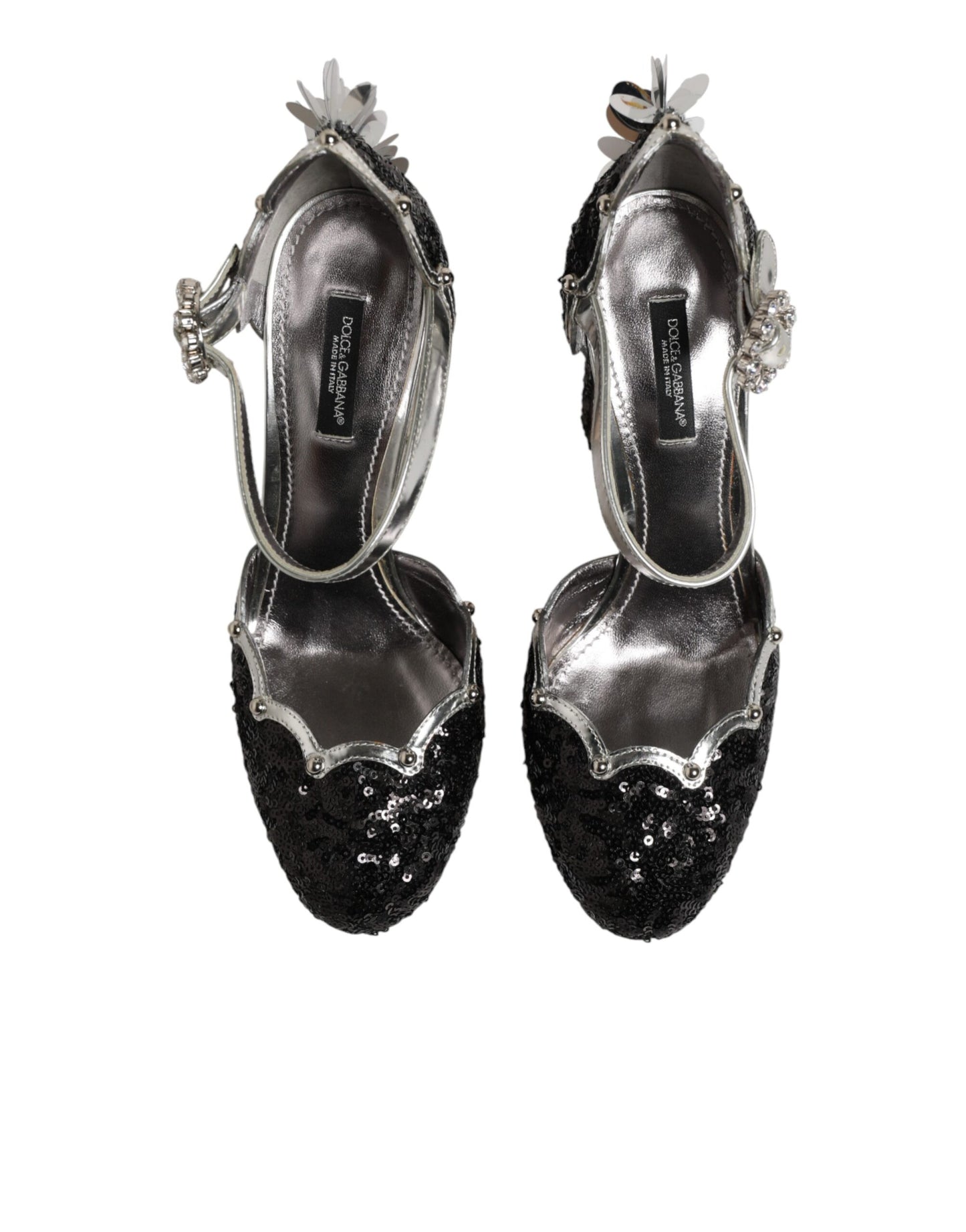 Dolce & Gabbana Black Sequined Ankle Strap Sandals Shoes