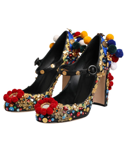 Dolce & Gabbana Black Gold Embellished MARY JANES Pumps  Shoes
