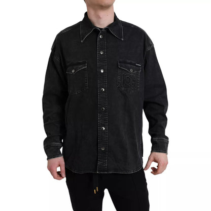 Dolce & Gabbana Black Cotton Long Sleeve Denim Casual Shirt