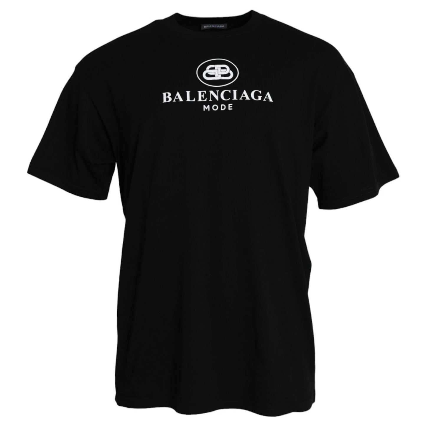 Balenciaga Black Cotton Logo Print Crew Neck Short Sleeves T-shirt
