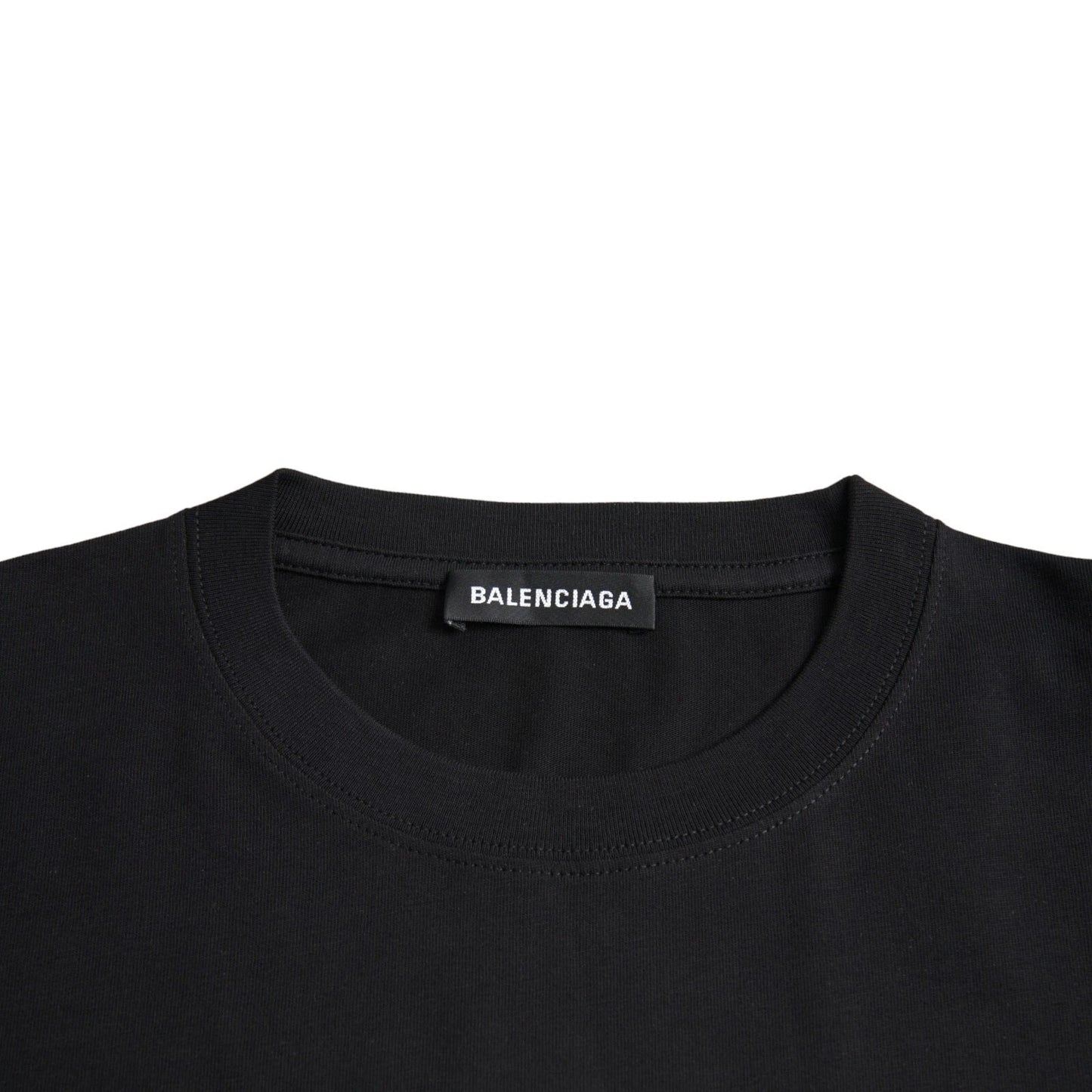 Balenciaga Black Cotton Logo Print Crew Neck Short Sleeves T-shirt