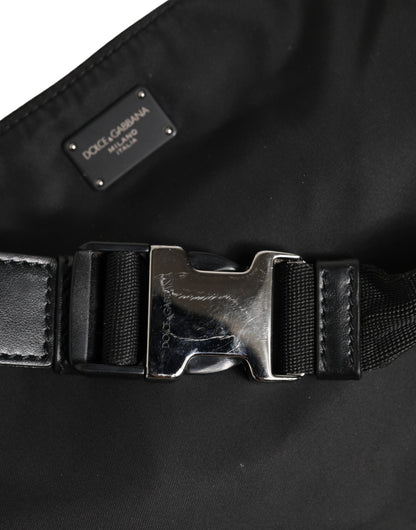 Dolce & Gabbana Black Logo Tape Print Waist Fanny Pack Men's Borse Bag