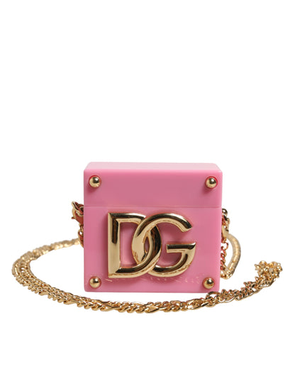 Dolce & Gabbana Pink DG Logo Plaque Cover Gold Chain Airpods Case
