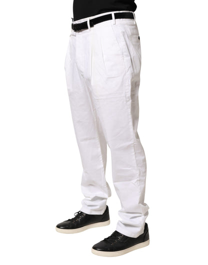 Lardini White Cotton Stretch Tapered Mid Waist Chino Pants