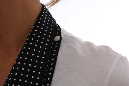 Dolce & Gabbana White Cotton Black Silk Scarf Top T-shirt