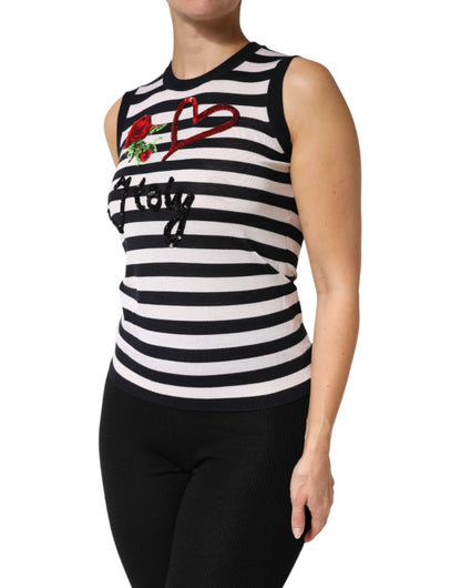 Dolce &amp; Gabbana Ärmelloses Top aus schwarzem und weißem Kaschmir und Seide