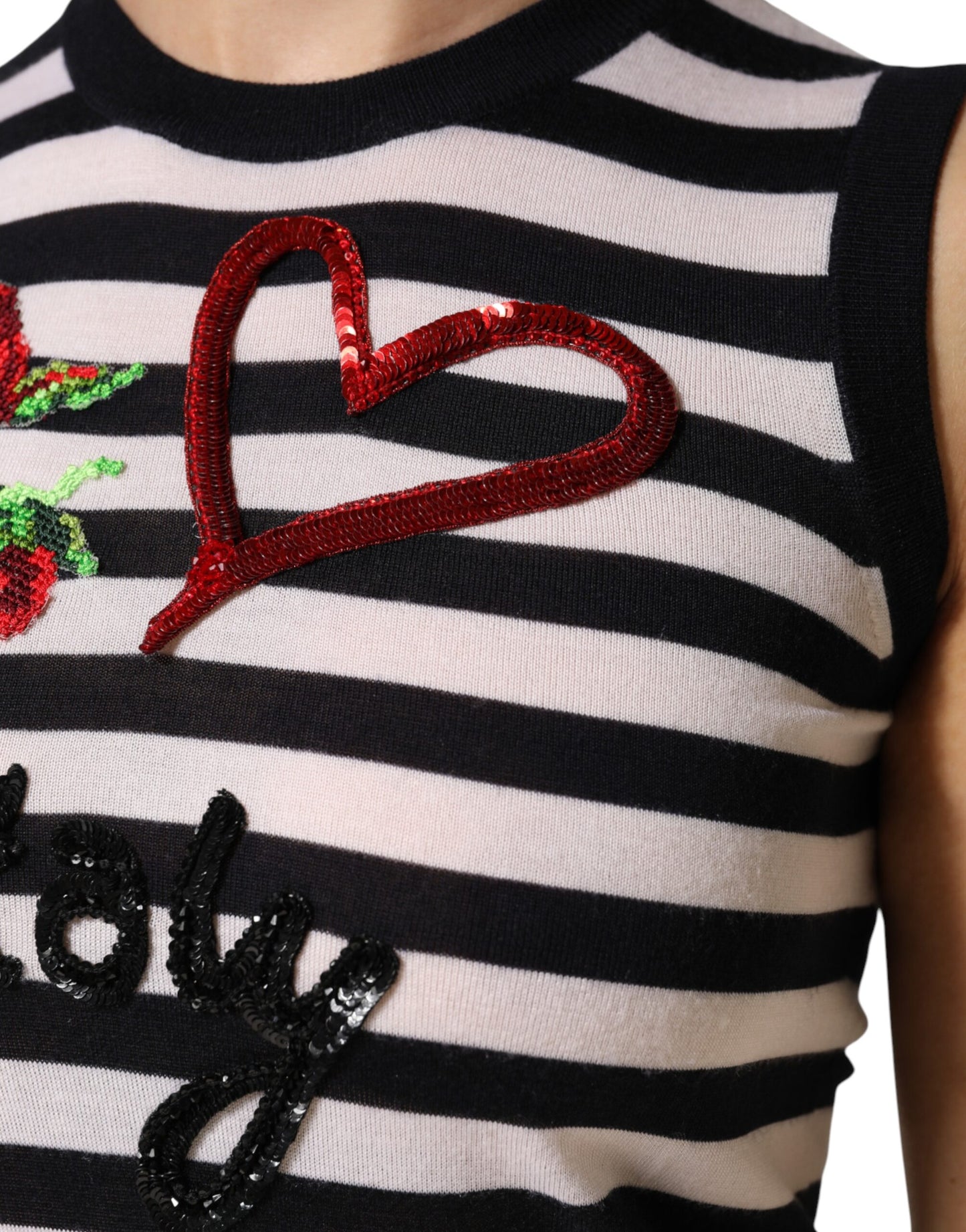 Dolce &amp; Gabbana Ärmelloses Top aus schwarzem und weißem Kaschmir und Seide