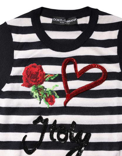 Dolce &amp; Gabbana Ärmelloses Top aus schwarzem und weißem Kaschmir und Seide