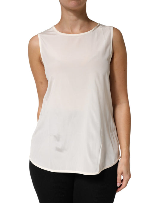 Peserico Off White Silk Stretch Roundneck Sleeveless Tank Top