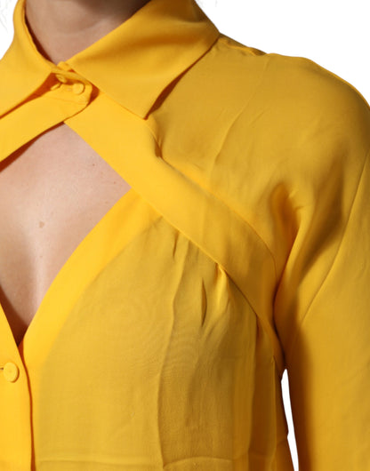 Moschino Couture Yellow Silk Collared Long Sleeves  Top