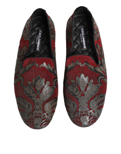 Dolce & Gabbana Bordeaux Jacquard Leather Slip On Loafer Shoes