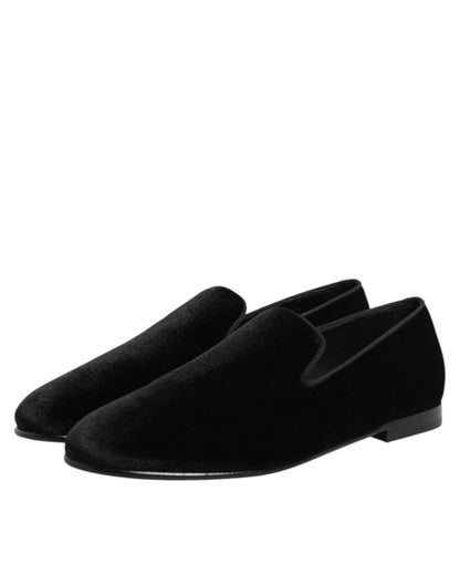 Dolce & Gabbana Black Leather Suede Slip On Loafers Dress Shoes