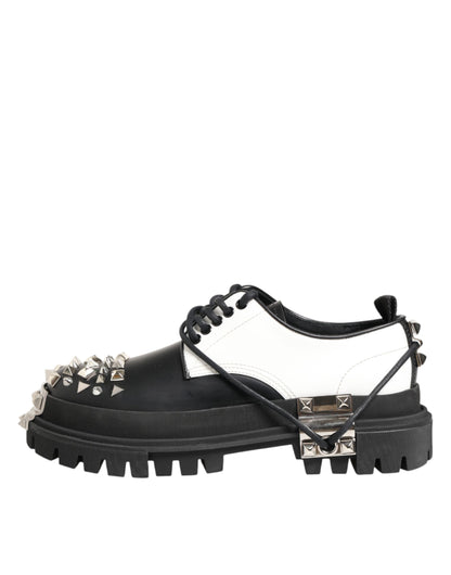 Dolce & Gabbana Black White Studded Men Formal Derby Shoes