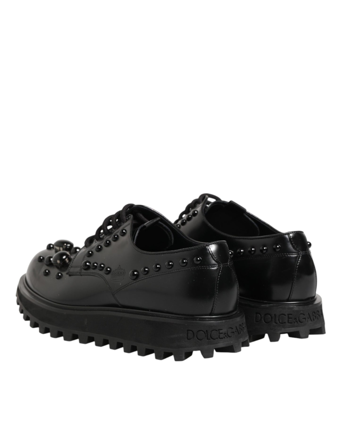 Dolce & Gabbana Black Leather Studded Men Formal Derby  Shoes