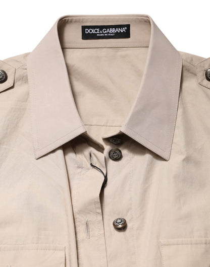 Dolce & Gabbana Beige Collared Long Sleeve Cotton Shirt Top